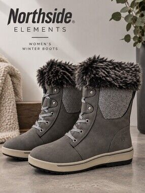 Northside Women's Gray Faux Fur Winter Boot